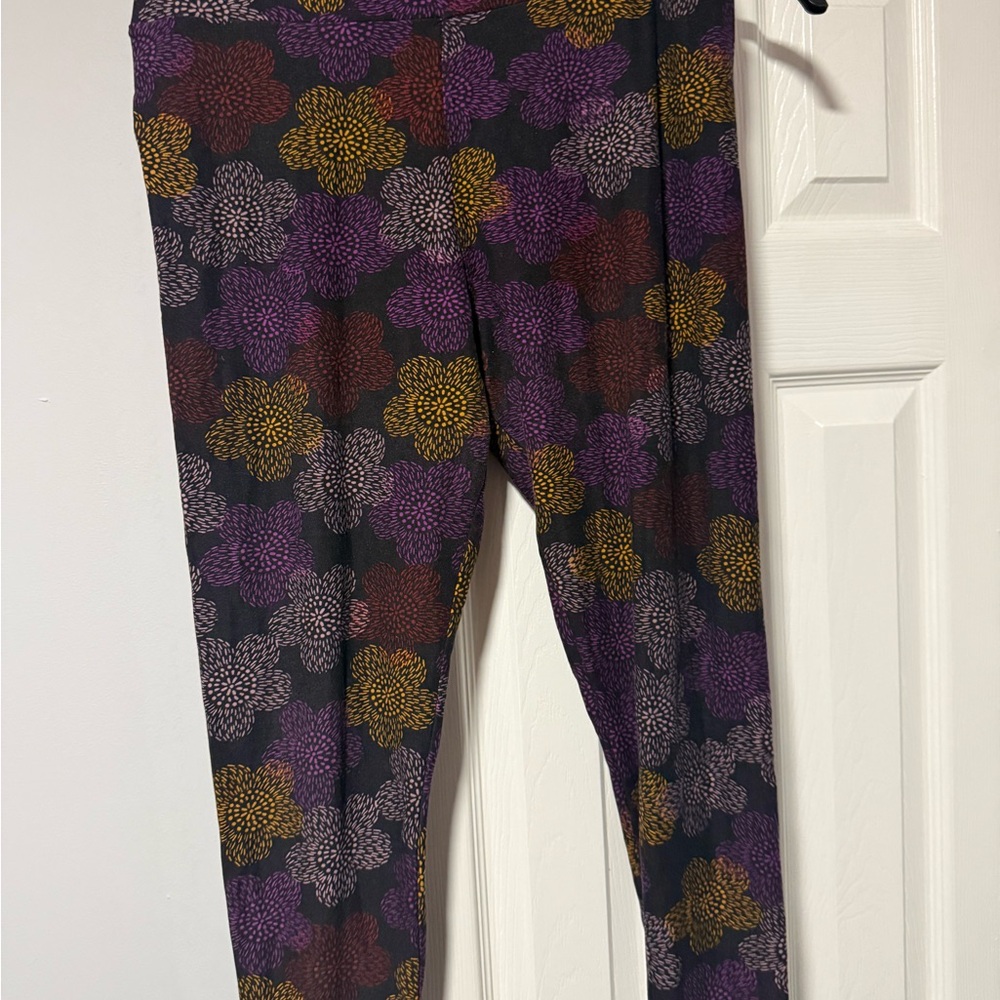 LuLaRoe Floral Patterned Leggings - Purple, Gold, Gray